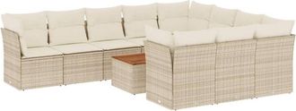 vidaXL Set De Sof&aacute;s De Jard&iacute;n 11pzas Con Cojines Rat&aacute;n Sint&eacute;tico Beige Vidaxl