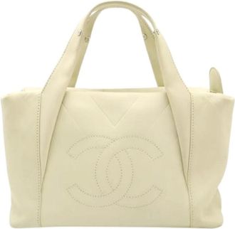 Chanel Pre-owned V Stitch Leren Tote Bag - Dames - Vintage Handtas - Beige - ONE Size - Leer - Vintage
