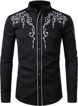 Generic Cowboy Shirt Mens Stylish Western Cowboy Shirt Embroidered Slim Fit Casual Long Sleeve Shirts Mens Wedding Party Shirts for Men