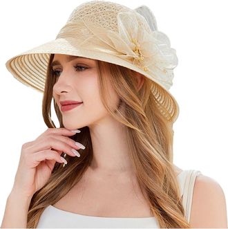 Generic Sunhats for Women UK,1940s 1950s Wedding Guests Hats Elegant Wide Brimmed Flowers Bridesmaids Hat 80s Neon Carnival Halloween Party Sun Visor Ladies H