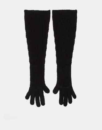 For Love & Lemons Guanti extra lunghi neri in maglia a coste-Nero