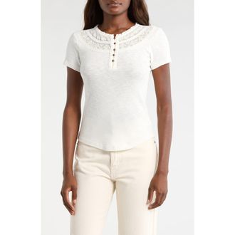 Lucky Brand Embroidered Yoke Henley in Whisper White at Nordstrom, Size Xx-Large