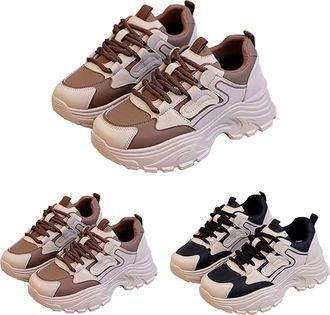 Generic Chunky Sneakers for Women Lace-Up Fashion Platform Casual Shoes Comfortable Wedge Walking Sport Sneakers with Arch Support Outdoor Anti-Slip Trainers 