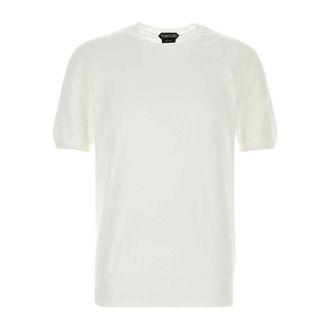 Tom Ford Round-neck Knitwear, male, White, Size: XL Pure Cotton Crew Neck