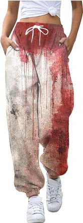 Generic Bloody Halloween Costume Womens Bloodstained Print Carnival Festival Casual Trousers Fabric Trousers Horror Festive with Pockets Baggy Outfit Sports E