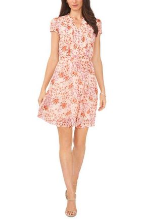 Chaus Floral Pleat Dress in Cream/rust/pink at Nordstrom, Size 10