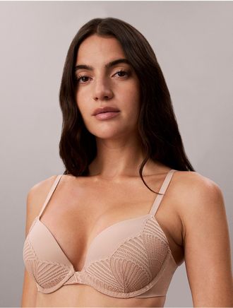 Calvin Klein Womens Perfectly Fit Lace Push Up Plunge Bra - Brown - 32A