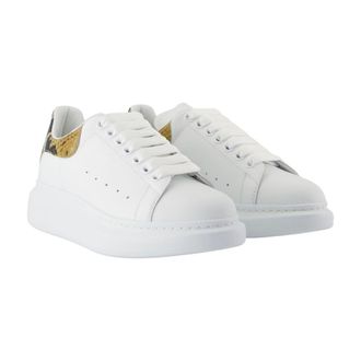 Alexander McQueen Leather with Python-Print Heel Tab Sneaker - White