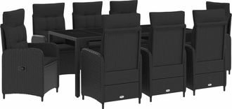 vidaXL Juego De Comedor Para Exteriores 9 Uds. Negro Rat&aacute;n Sint&eacute;tico Vidaxl