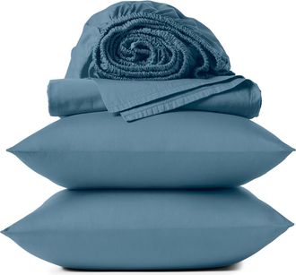 Coyuchi Classic Organic Cotton Sateen Sheet Set in Cerulean at Nordstrom, Size California King