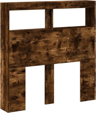 Berkfield Home Headboard Cabinet with LED Smoked Oak 100x17x102 cm in Brown | Size: 100 x 17 x 102 cm