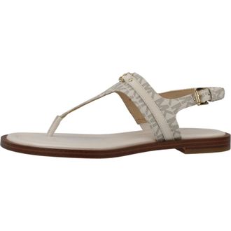 Michael Kors Flat Sandals, female, White, Size: 6 1/2 US Mandy Signature Logo T-Strap Sandal