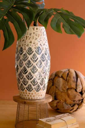 Kalalou Spun Bamboo Vase With Capiz Shell Detail