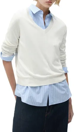 Mango V-Neck Sweater in Ecru at Nordstrom, Size X-Large