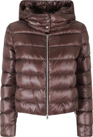 Herno Dark Brown High Neck Hooded Double-Slider Zip Polyamide Down Jacket