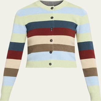 Christopher John Rogers Striped Crop Crewneck Cardigan