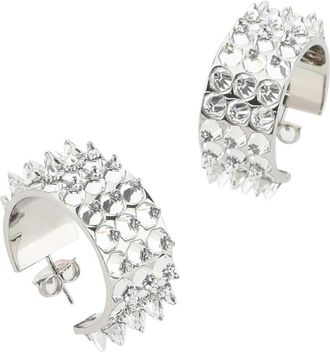 Amina Muaddi Womens Embellished Metal Big Karma Earrings White&black Exterior