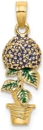 Diamond2Deal 14k Yellow Gold 3-D Enameled Lavender Hydrangea Flower In Pot Charm Pendant