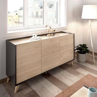 Dmora Aparador Dadop, Buffet Para Sal&oacute;n, Aparador Moderno Para Sal&oacute;n Con 3 Puertas, 155x43h75 Cm, Roble Y Antracita - Dmora