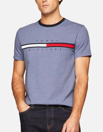 Tommy Hilfiger Mens Tommy Hilfiger Mens T Shirts Crew Neck Signature Stripe - Grey - Size: 44