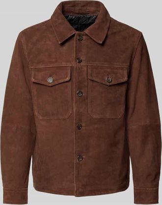 Selected Regular Fit Lederjacke aus echtem Ziegenvelours Modell THOM in Schoko, Gr&ouml;&szlig;e XL