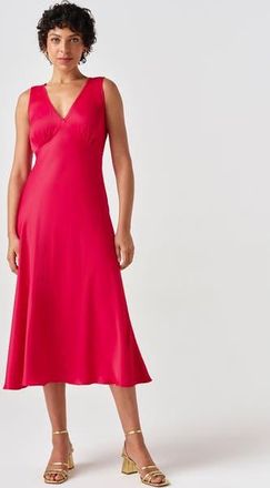 Ghost London Alessia Picot V-neck Satin Midi Dress in Red at Nordstrom, Size 12