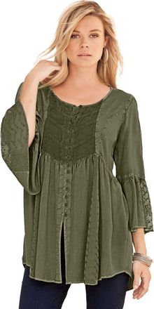 Roaman's Taylor Acid Wash Big Shirt in Dark Olive Green at Nordstrom, Size 28