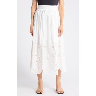 T Tahari Embroidered Eyelet Cotton Skirt in White at Nordstrom Rack, Size X-Large