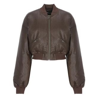 Rotate ROTATE Birger Christensen, Bomber Jackets, female, Brown, Size: L Bordeaux Synthetic Leather Bomber Jacket