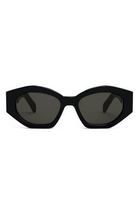 Celine Triomphe 54mm Cat Eye Sunglasses in Shiny Black /Smoke at Nordstrom