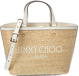 Jimmy Choo London Marli Mini Lurex Raffia & Leather Tote