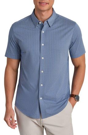 Rhone Commuter Short Sleeve Button-Up Shirt in Shale Blue Washed Stripe at Nordstrom, Size Xx-Large