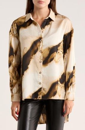Patrizia Luca High-Low Hem Button-Down Shirt in Beige at Nordstrom Rack, Size Large/x-Large