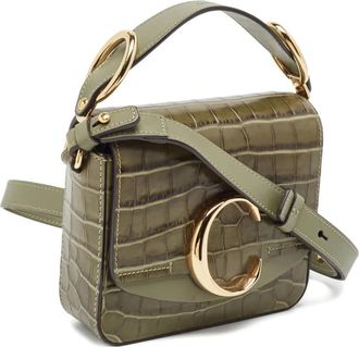 Chlo&eacute; C leren mini-shopper met krokodillen-reli&euml;f - Groen