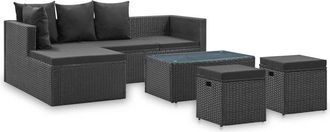 vidaXL Set De Muebles De Jard&iacute;n 4 Pzas Y Cojines Rat&aacute;n Sint&eacute;tico Negro Vidaxl