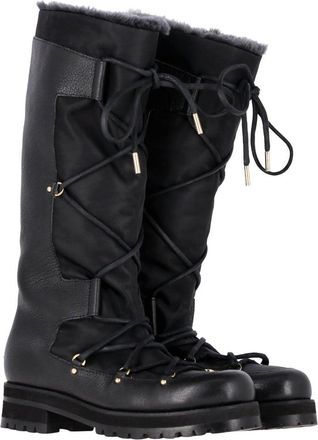 Jimmy Choo London Rabbit Fur-Lined Snow Boots in Black Leather