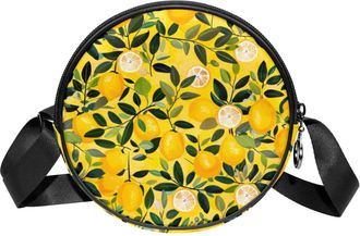 Generic Circle Crossbody Bag for Women, Fruit Lemon Small Sling Bag Daypack with Zipper Adjustable Shoulder Straps Casual Ladies Girls Round Purse