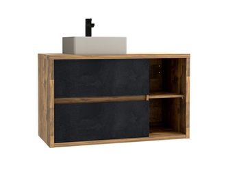 Vente-Unique Mueble de baño suspendido con lavabo cuadrado color natural y antracita - 100 cm - TIKITIKI