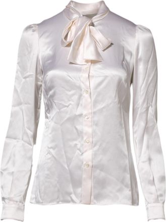 Dolce & Gabbana Womens White Ascot Collar Long Sleeve Blouse Top Silk