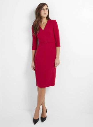 Judith & Charles Ora Plunging Neckline Midi Dress In Deep Red