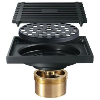 OEM Bonde De Douche &Agrave; L Italien - Siphon Sol Anti-odeur - 10 X 10 Cm - Laiton Acier Inoxydable - Noir - 1 Unit&eacute;