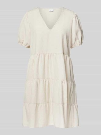 Vila Tailliertes Minikleid aus Viskose-Mix mit Leinen-Anteil Modell PRISILLA in Beige, Gr&ouml;&szlig;e 38