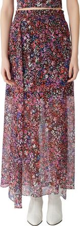 Maje Jehane Floral Silk Maxi Skirt in Black /Pink at Nordstrom Rack, Size 10 Us / 42 Fr
