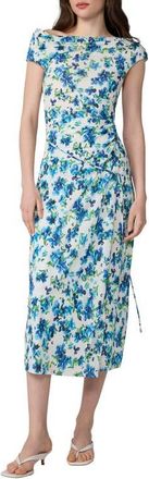 Diane Von F&uuml;rstenberg Wittrock Floral Off the Shoulder Faux Wrap Midi Dress in Meadow Ibiza Blue at Nordstrom, Size X-Small