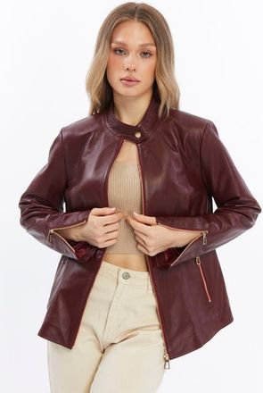 FURNIQ Elspeth Leather Jacket in Burgundy at Nordstrom, Size Large