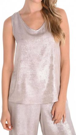 Frank Lyman Design Sleeveless Foiled Print V-Neck Top In Champagne/silver