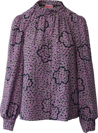 Kate Spade New York blouse met bloemenprint en pofmouwen in paarse zijde