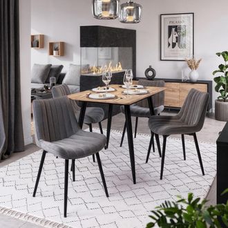 Vicco Conjunto De Mesa De Comedor Beaver, Roble Dorado/negro, 110 X 70 Cm Con 4 Sillas, Gris, Vicco
