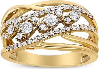 House of Brilliance 10K Yellow Gold 1/2 Cttw Round-Cut Multi Row Diamond Split Shank Cocktail Ring