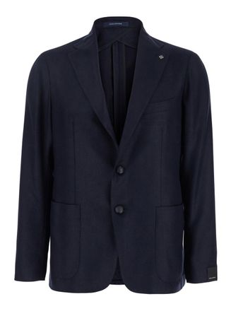 Tagliatore Montecarlo Blue Single-Breasted Jacket With Notched Revers In Silk Man
